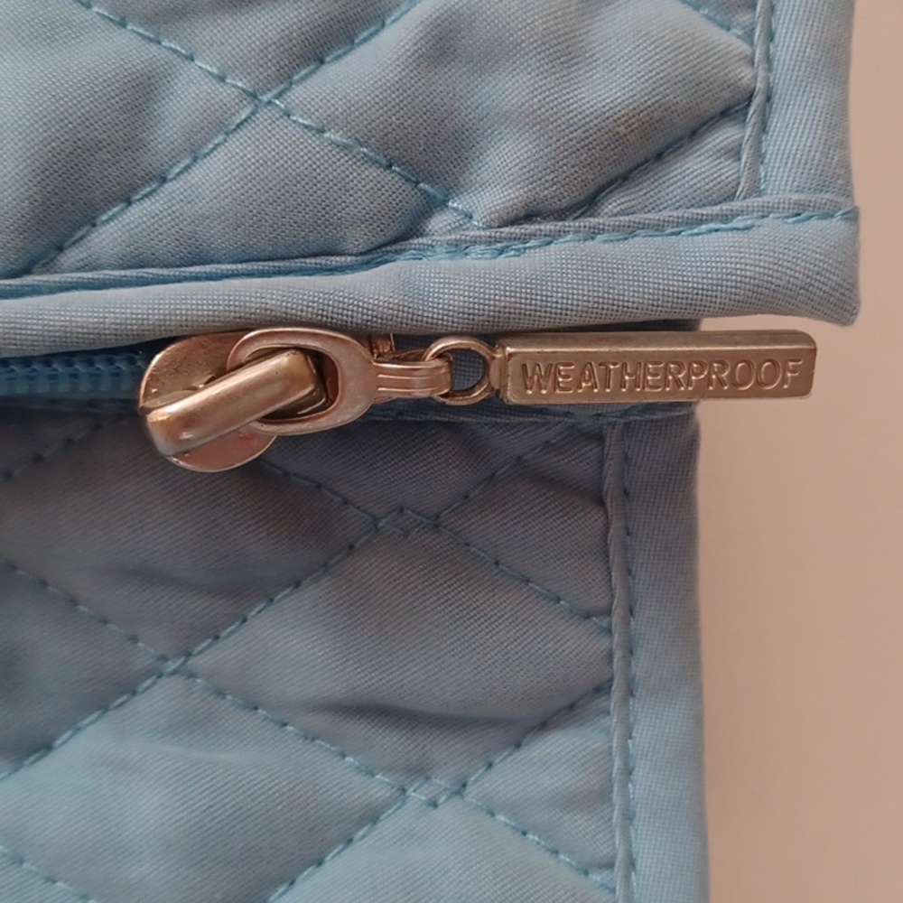 Blue Quilted Soft Shell Zipper Coat Jacket Diamond Design Yellow Liner Weathrprf - Picture 6 of 10